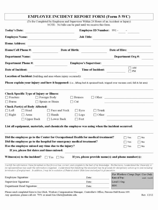 Employee Accident Report Template Inspirational Employee Accident Report