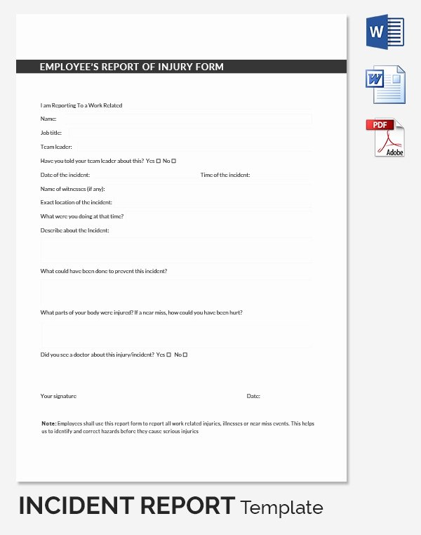 Employee Accident Report Template Lovely Incident Report Template 39 Free Word Pdf format