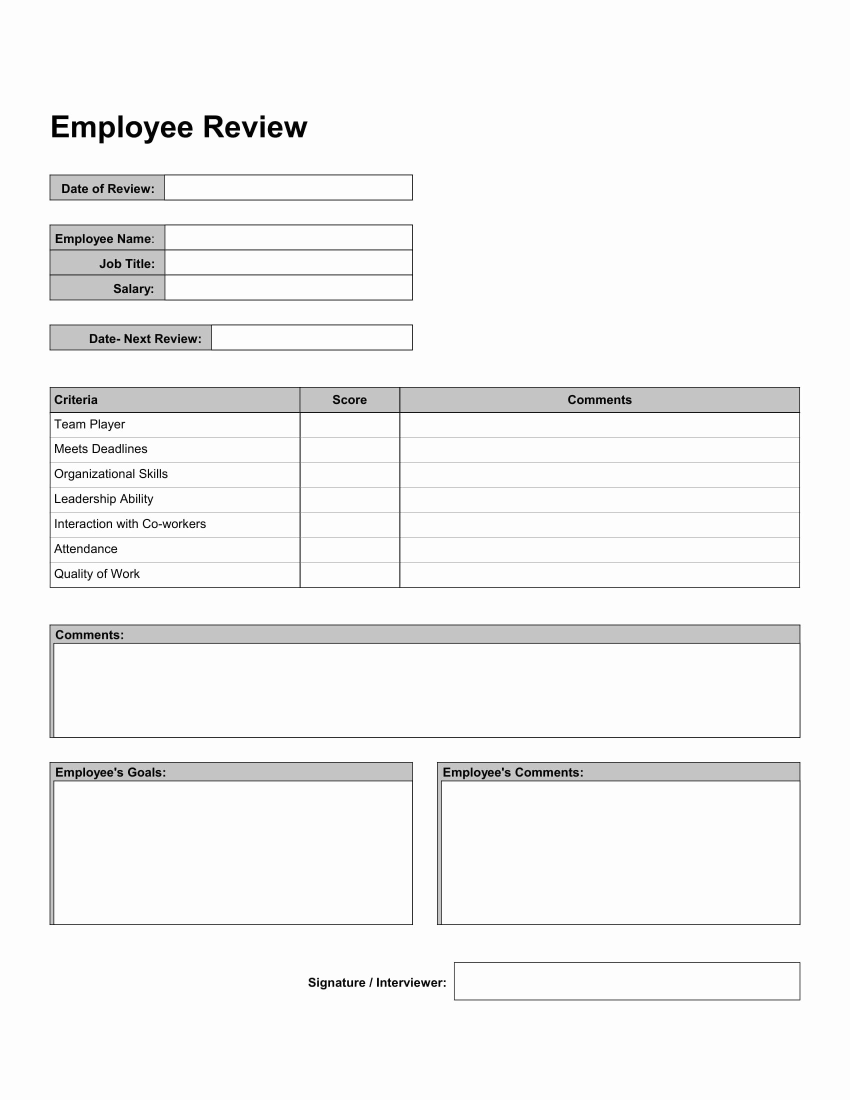 Employee Annual Review Template Fresh 10 Work Review forms Free Word Pdf format Download