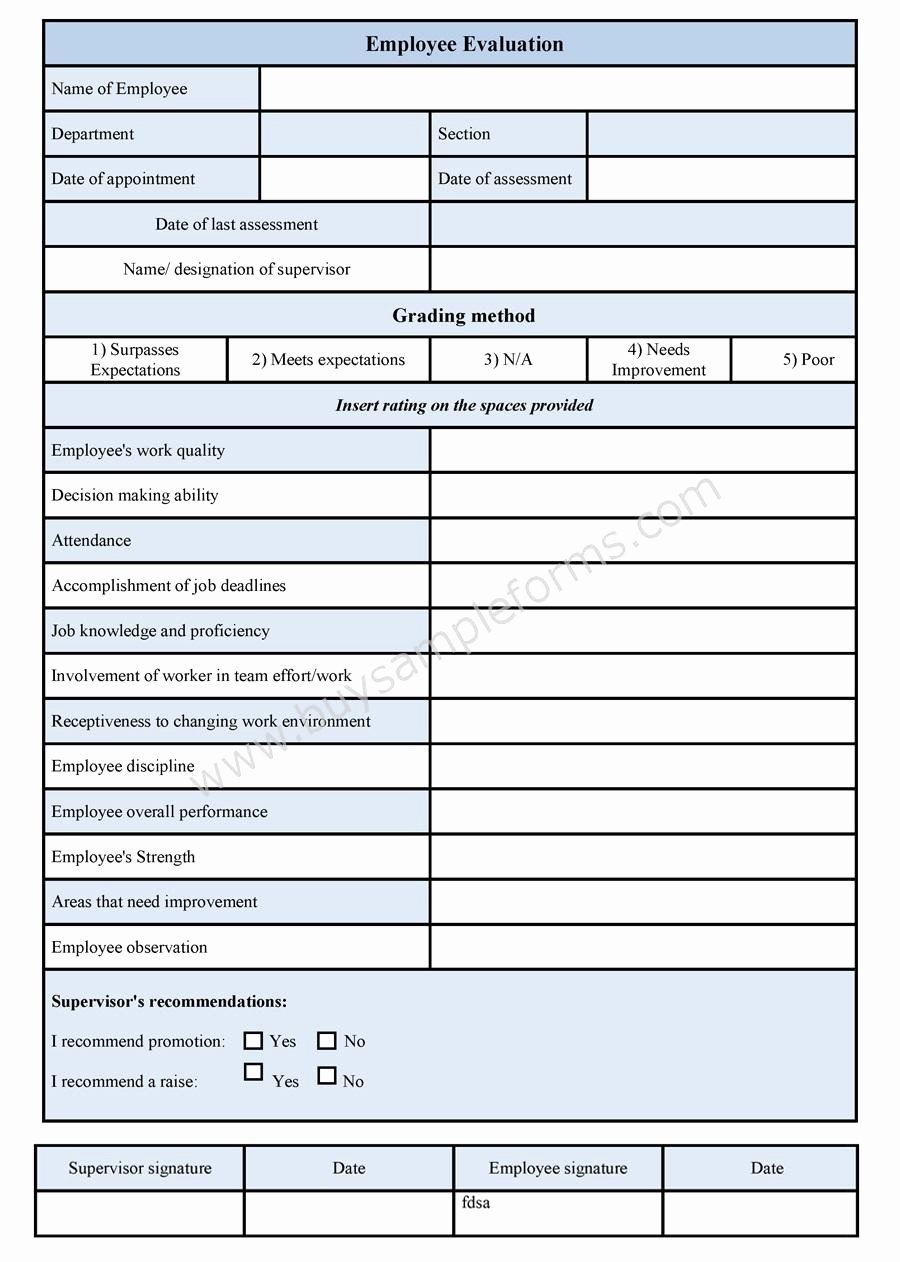 Employee Annual Review Template Inspirational Performance Evaluation forms Free Employee