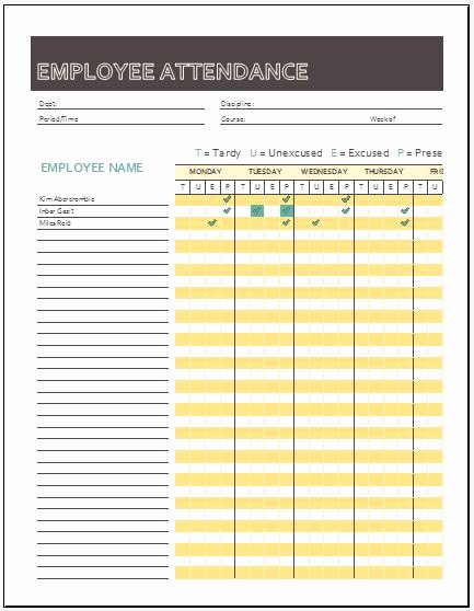 Employee attendance Record Template New Monthly attendance Sheet for Employees for Ms Excel