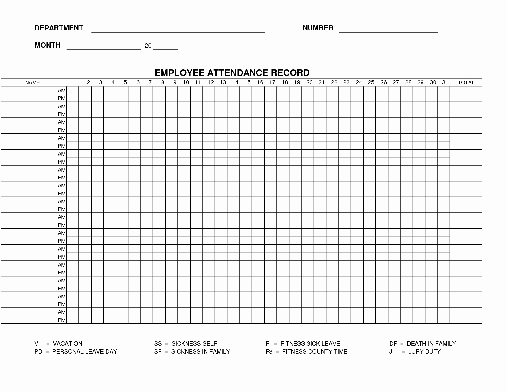 Employee attendance Records Template Fresh Printable Employee attendance Sheet Template