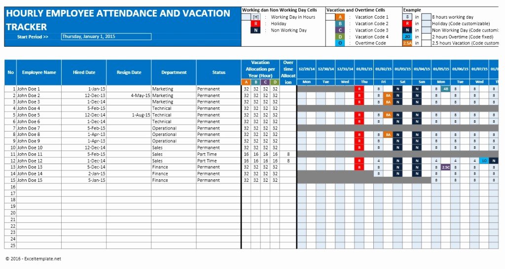 Employee attendance Tracker Template New Employee Vacation Planner