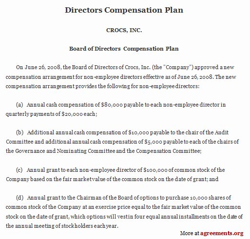 Employee Compensation Plan Template Awesome Director Pensation Plan Agreement Sample Director