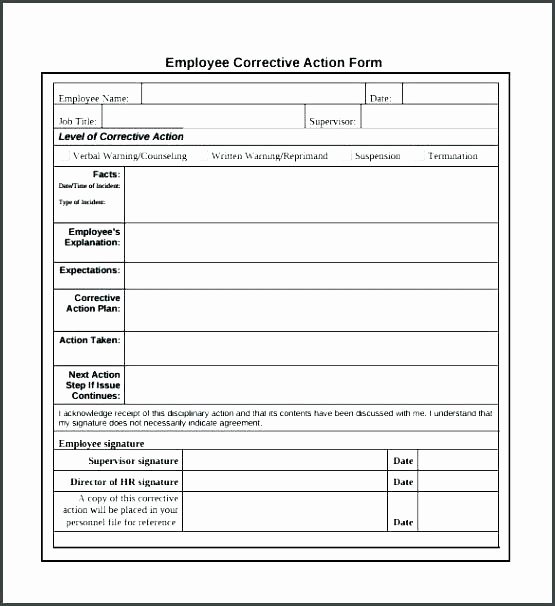 Employee Corrective Action Plan Template Awesome Employee Corrective Action form Restaurant Disciplinary