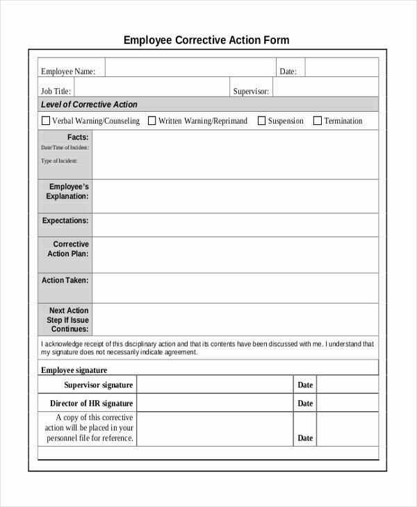 Employee Corrective Action Plan Template Unique Sample Corrective Action form 10 Free Documents In Doc Pdf