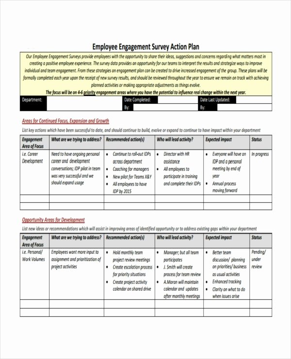 Employee Engagement Action Plan Template New Employee Survey Action Plan Template