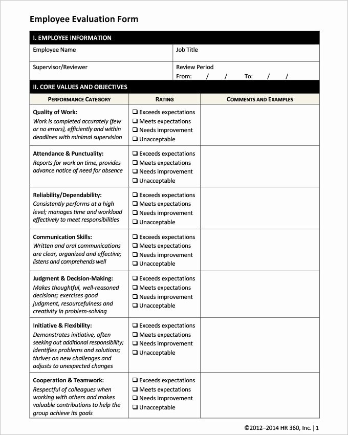 Employee Evaluation form Template Fresh 13 Hr Evaluation forms Hr Templates