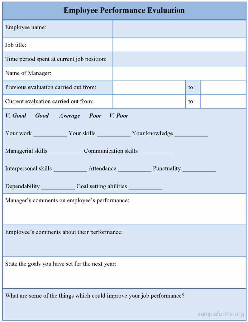 Employee Evaluation form Template Lovely Employee Performance Evaluation form Sample forms