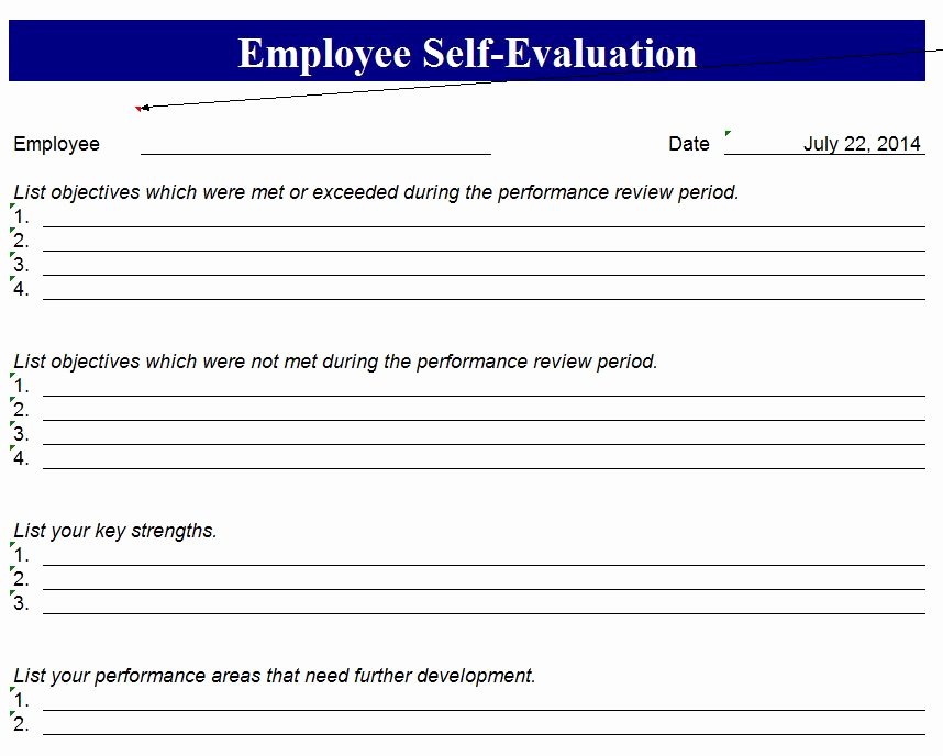 Employee Evaluation form Template New Employee Self Evaluation Template