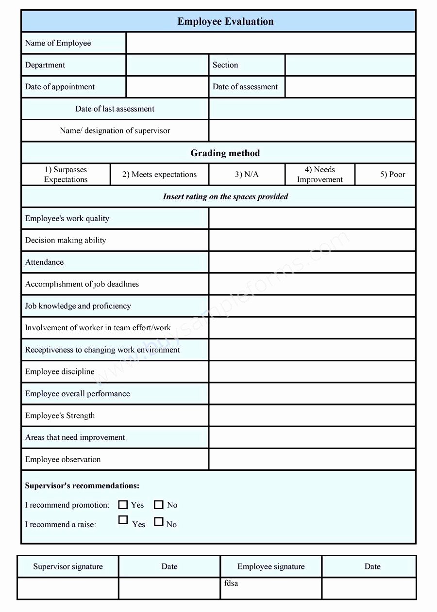 Employee Evaluation form Template New Free Printable Employee Evaluation form Fice Supply