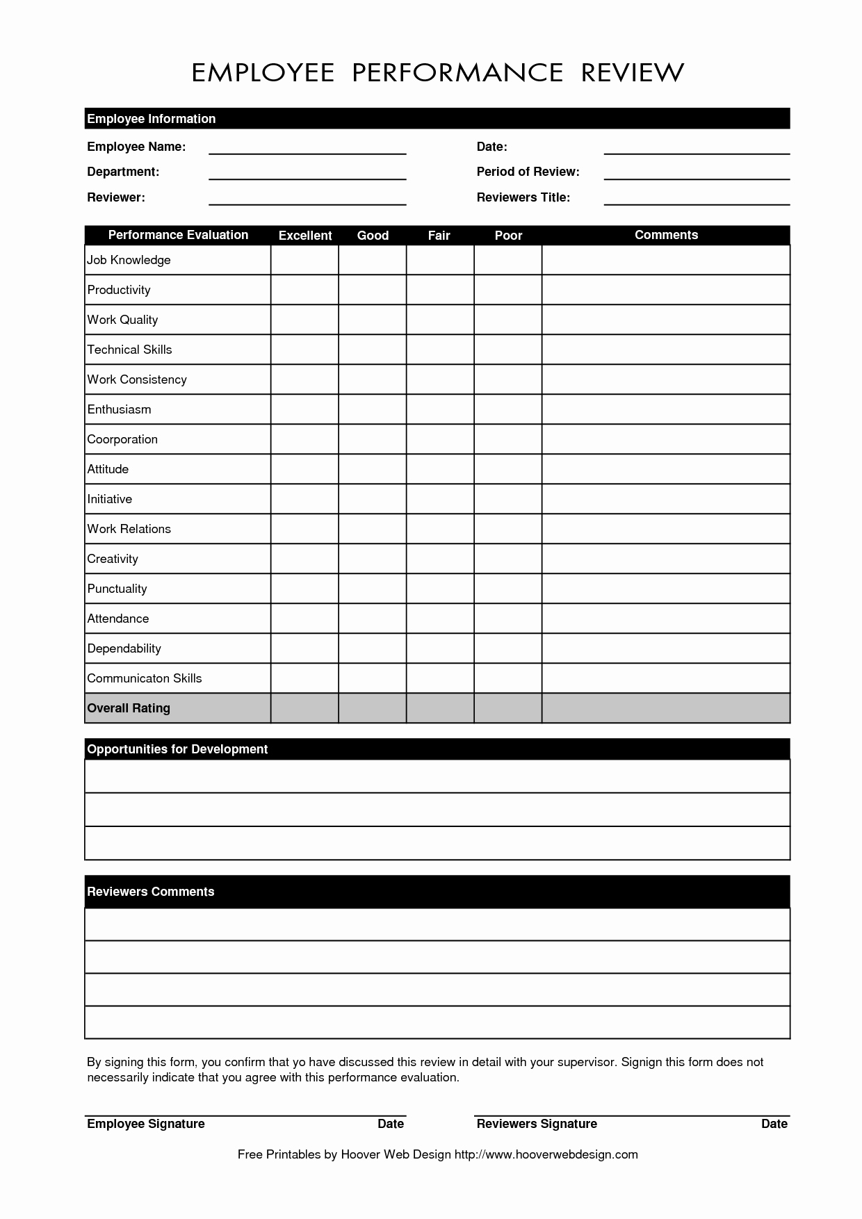 Employee Evaluation form Template Unique Free Employee Performance Evaluation form Template