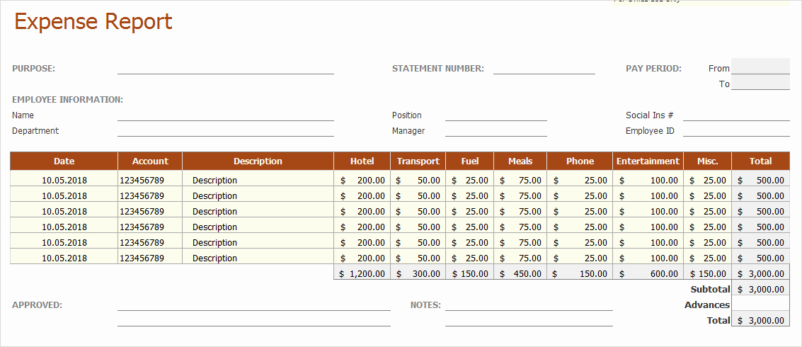 Employee Expense Report Template Fresh Excel Template – Employee Expense Report