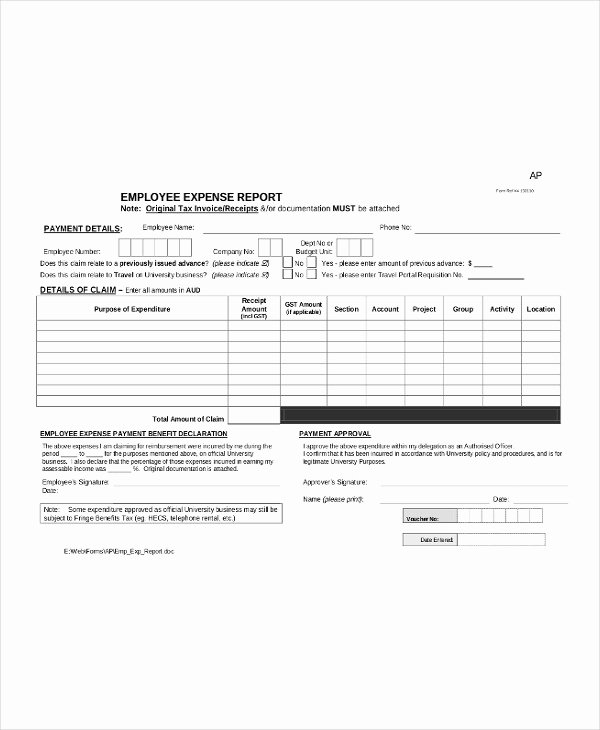 Employee Expense Report Template New 33 Report Templates