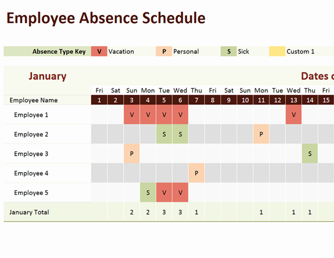 Employee Holiday Schedule Template Elegant Employee Absence Schedule