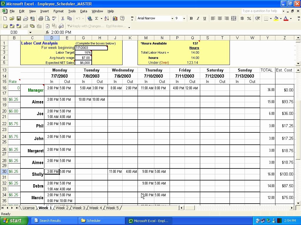 Employee Hourly Schedule Template Inspirational Excel Employee Scheduler
