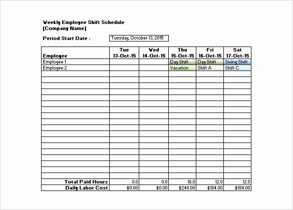 Employee Hourly Schedule Template Lovely Weekly Employee Shift Schedule Template Best 12 Hour
