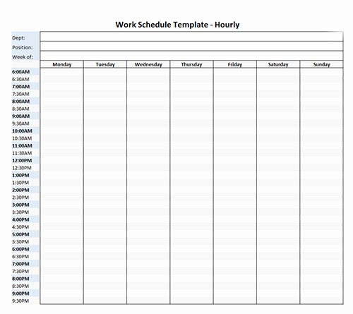 Employee Hourly Schedule Template New Work Schedule Template Hourly for Week Microsoft Excel