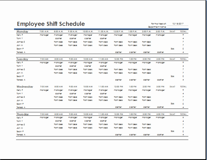 Employee Lunch Schedule Template Awesome Ms Excel Employee Shift Schedule Template
