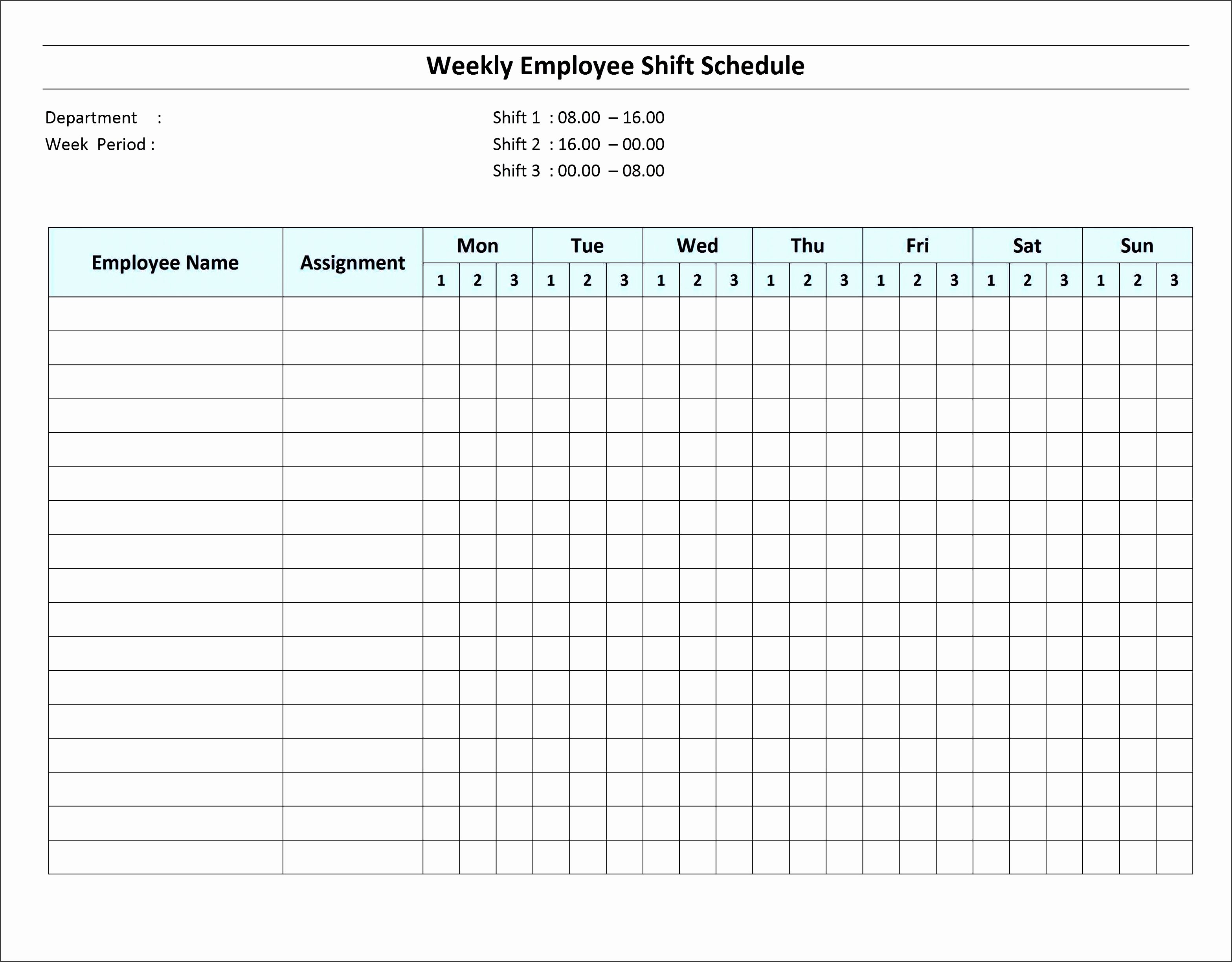 Employee Monthly Schedule Template