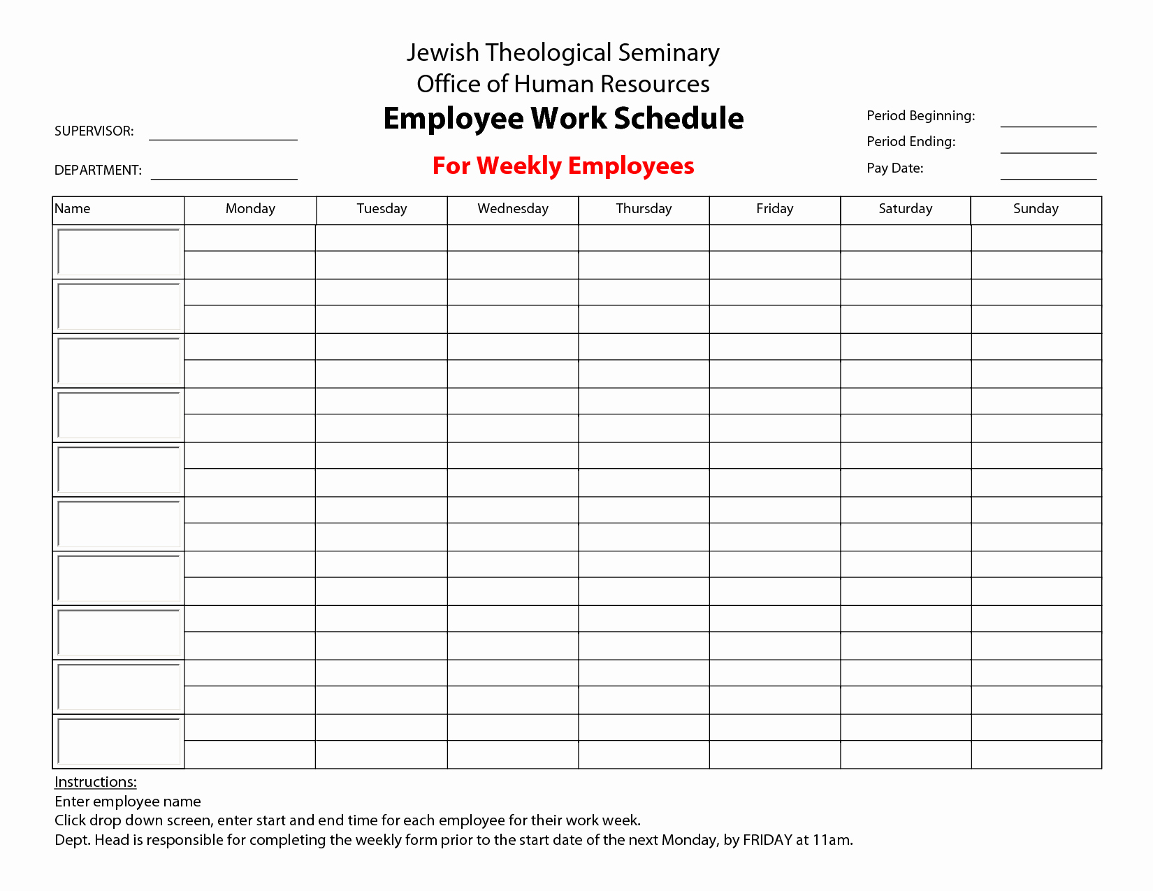 Employee Monthly Schedule Template Lovely 20 Hour Work Week Template