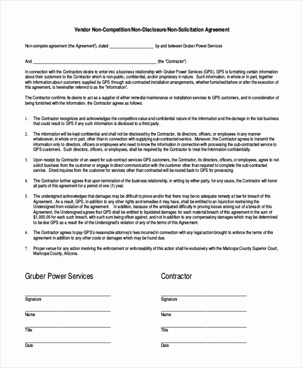 Employee Non Compete Agreement Template Fresh Contractor Non Pete Agreement – 9 Free Word Pdf