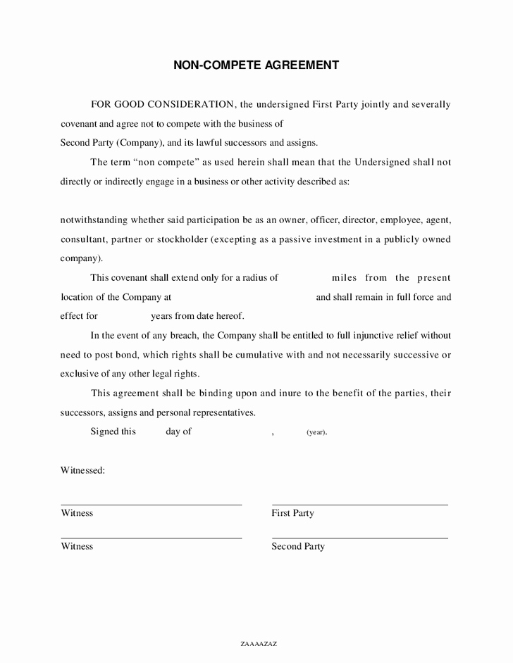 Employee Non Compete Agreement Template Inspirational Non Pete Agreement form – Emmamcintyrephotography