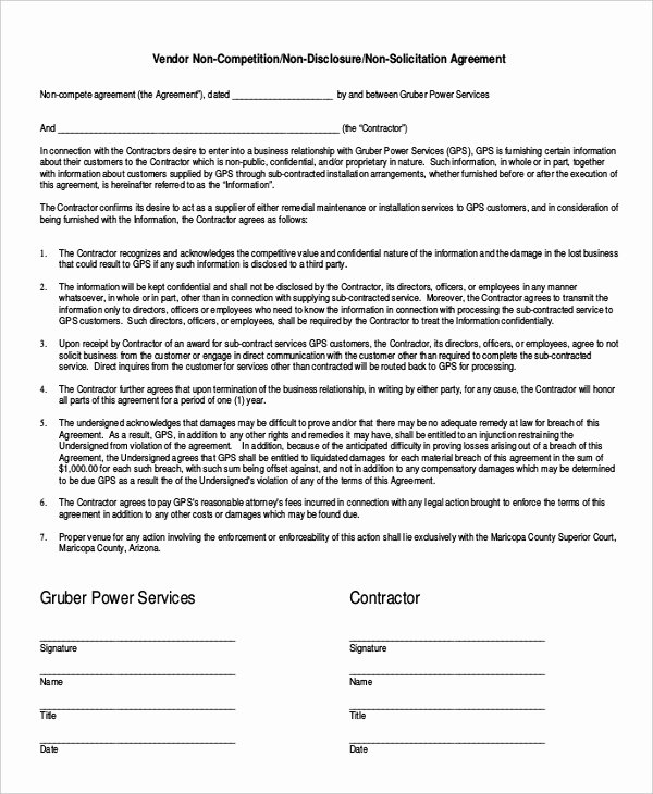 Employee Non Compete Agreement Template Lovely Employee Non Pete Agreement – 10 Free Word Pdf
