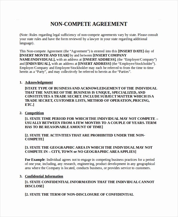 Employee Non Compete Agreement Template Luxury Confidentiality Agreement Template 12 Free Pdf Word
