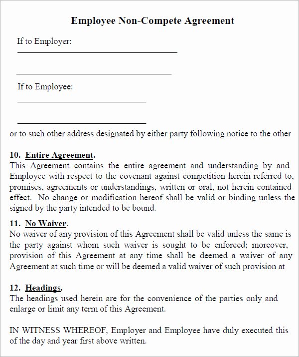Employee Non Compete Agreement Template Luxury Non Pete Agreement 7 Free Pdf Doc Download