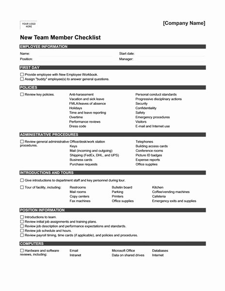 Employee Onboarding Checklist Template Inspirational New Employee orientation Checklist Templates