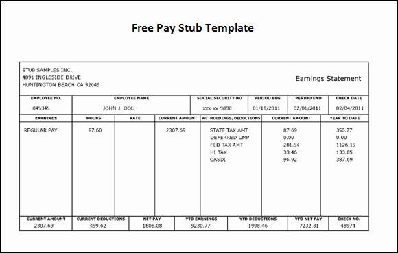 Employee Pay Stub Template Free Fresh Pay Stub Template 9 Free Pdf Doc Download