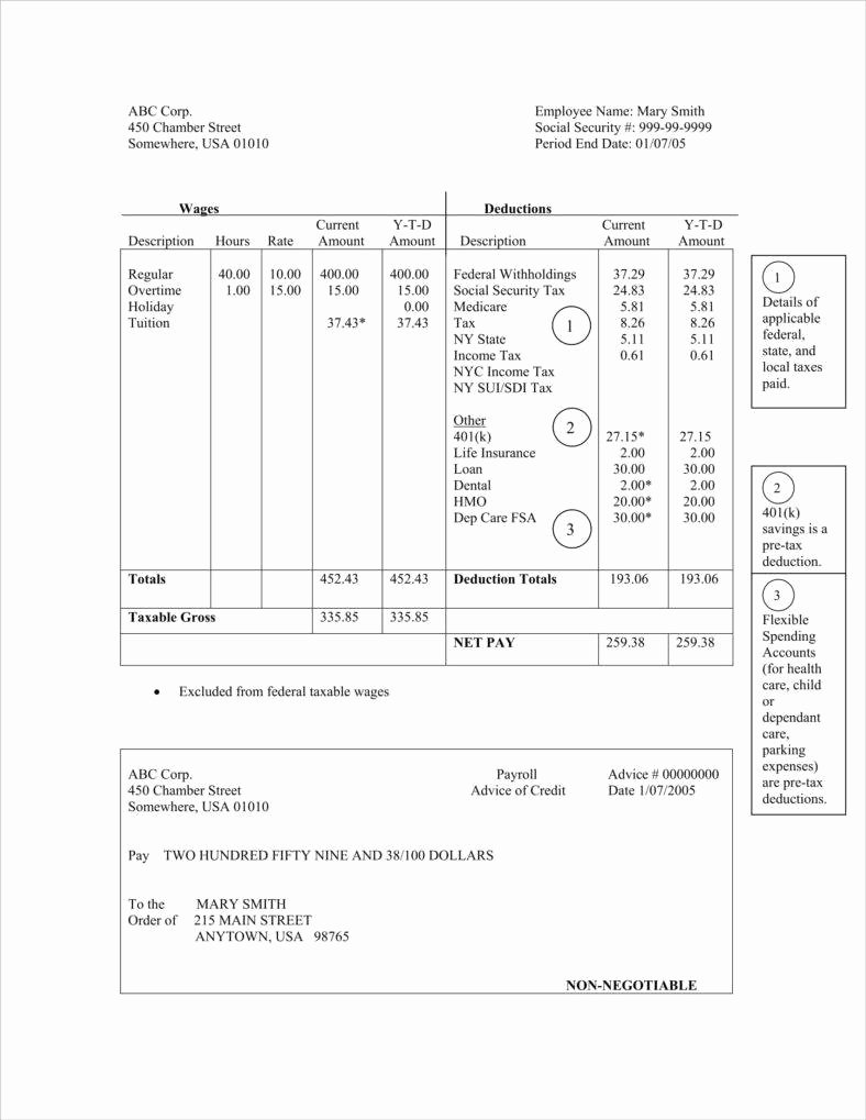 Employee Pay Stub Template Free Unique 27 Pay Stub Paycheck Stub Templates