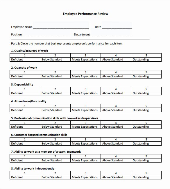 Employee Performance Appraisal form Template Awesome 9 Employee Performance Review Templates