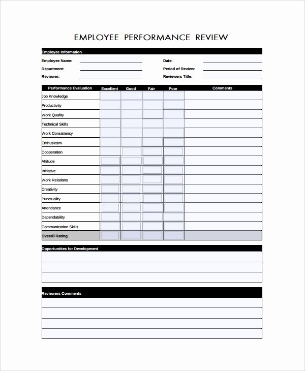 Employee Performance Appraisal form Template Elegant 8 Performance Review form Templates