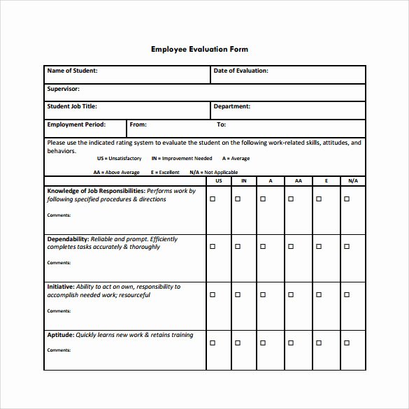 Employee Performance Appraisal form Template Fresh 41 Sample Employee Evaluation forms to Download