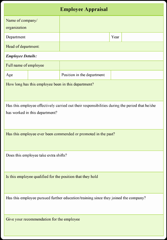 Employee Performance Appraisal form Template Inspirational Employee Appraisal form Template – 3 Download Samples In