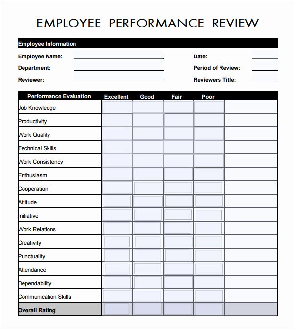 Employee Performance Appraisal form Template Inspirational Employee Evaluation form 16 Download Free Documents In Pdf