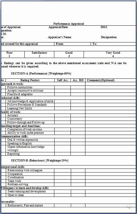Employee Performance Appraisal form Template Inspirational Employee Review Template Word Google Search