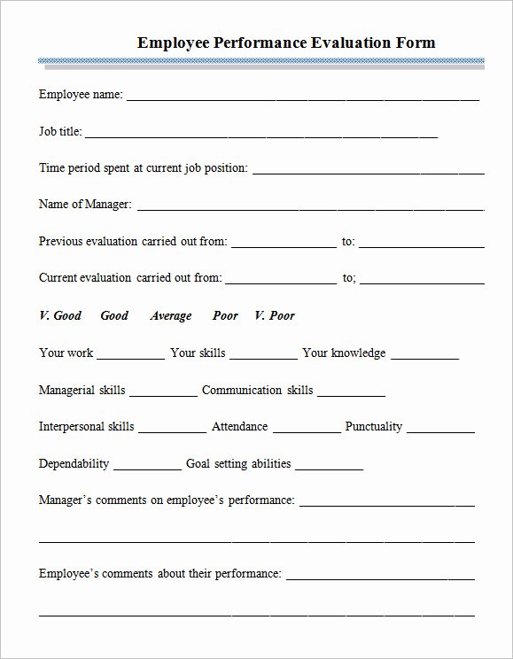 Employee Performance Appraisal form Template Inspirational Sample Employee Performance Appraisal form 5 Free