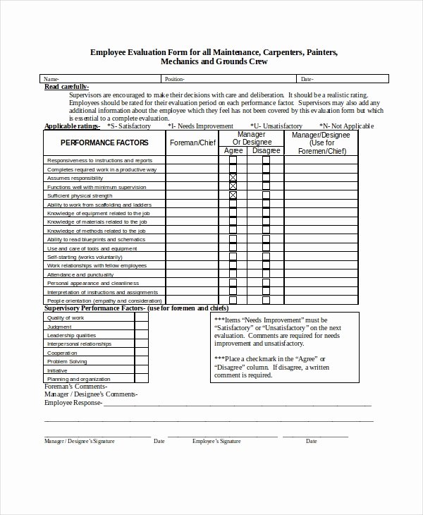 Employee Performance Appraisal form Template New Employee Evaluation form Example 13 Free Word Pdf