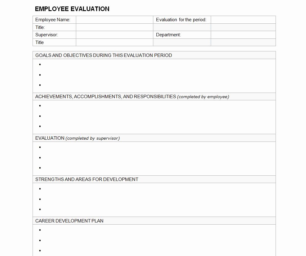 Employee Performance Appraisal form Template New Employee Evaluation Template
