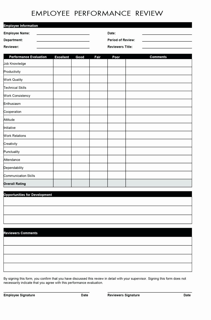Employee Performance Appraisal form Template Unique Template Staff Appraisal form Template
