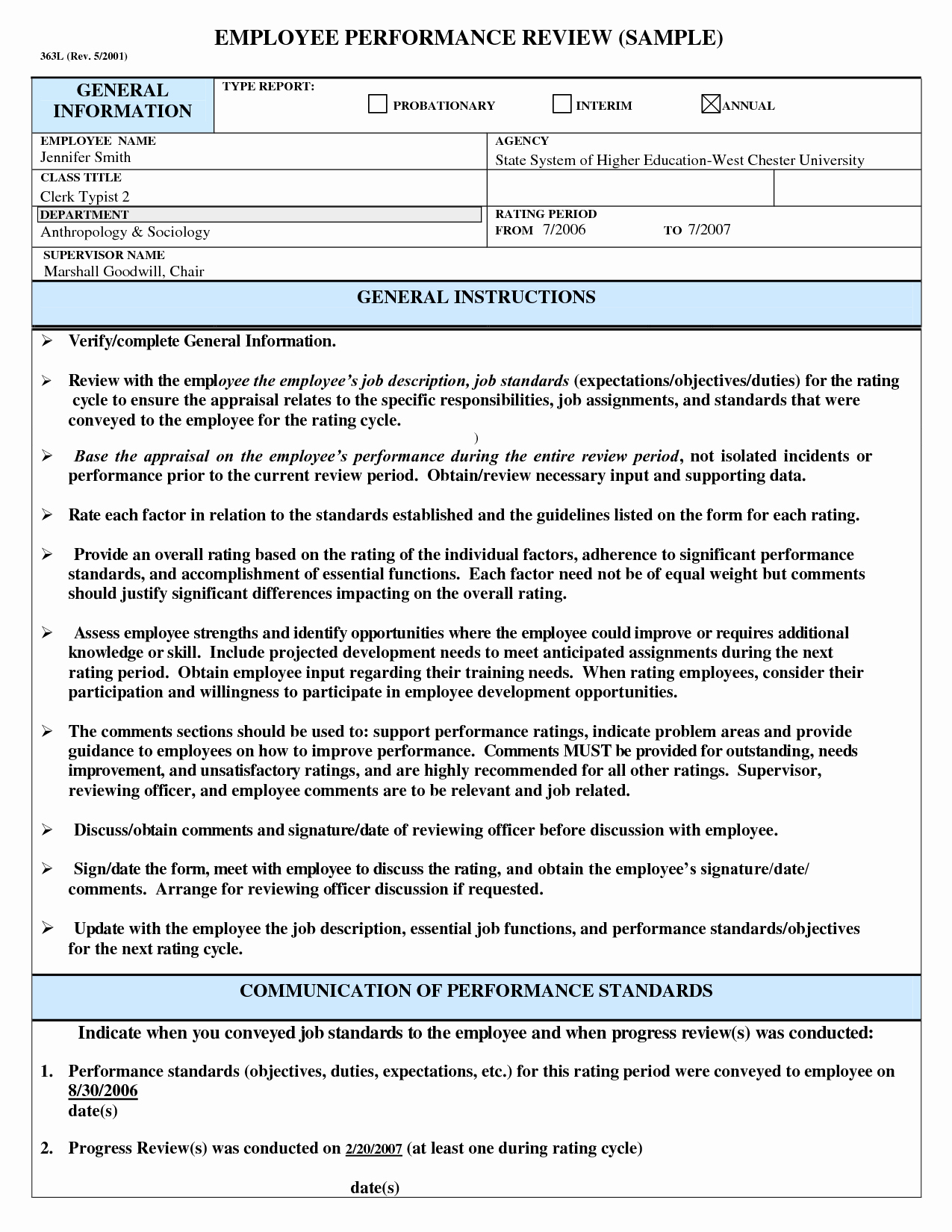 Employee Performance Evaluation Template Awesome Employee Performance Review Sample Frompo 1
