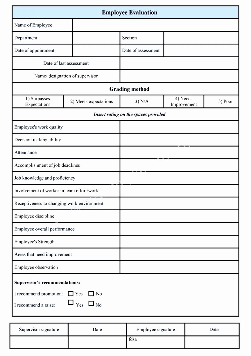 Employee Performance Evaluation Template Fresh 9 Staff Evaluation form Template Uoiuw