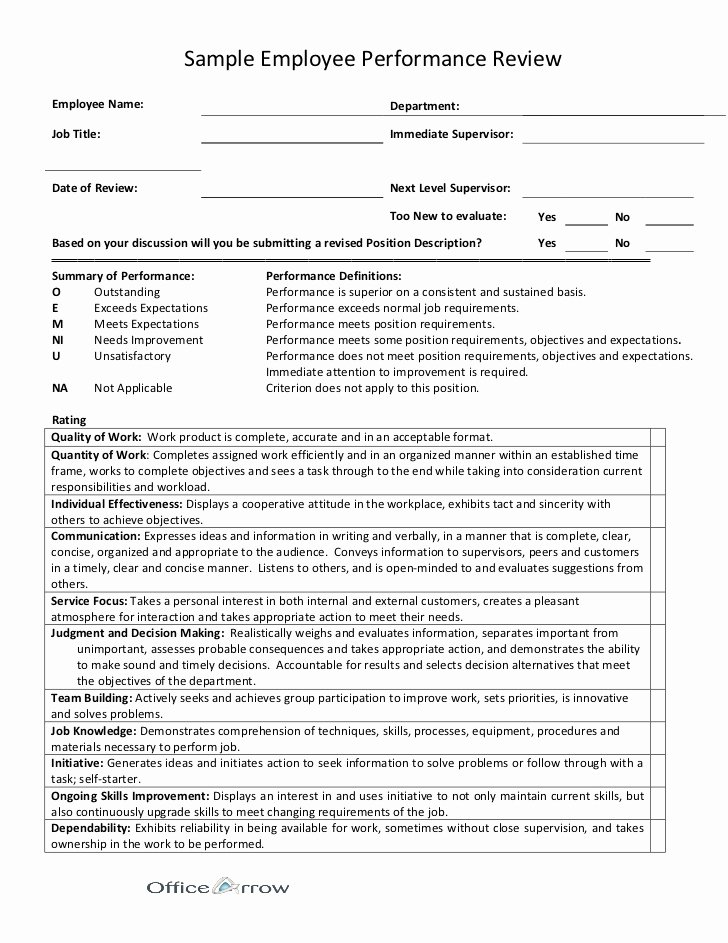 Employee Performance Evaluation Template New Sample Employee Performance Review