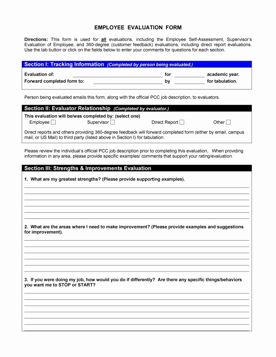Employee Performance Evaluation Template Unique 46 Employee Evaluation forms &amp; Performance Review Examples