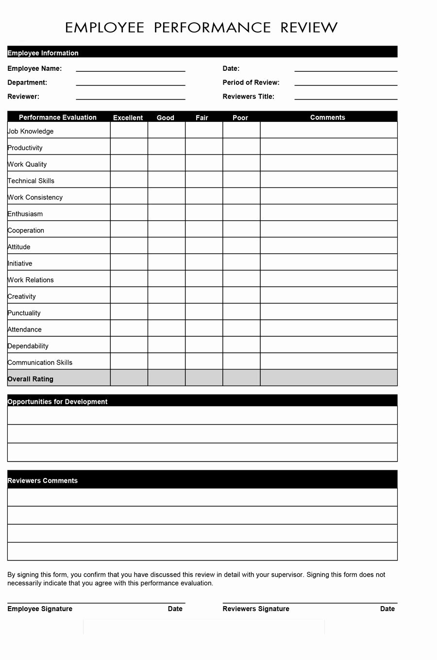 Employee Performance Plan Template Best Of 46 Employee Evaluation forms &amp; Performance Review Examples