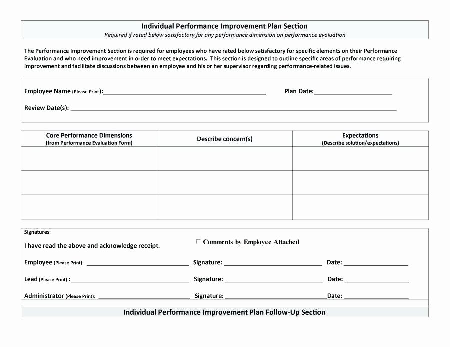 Employee Performance Plan Template New Employee Performance Improvement Plan Template Excel Free