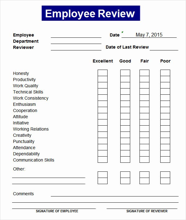 Employee Performance Review Template Excel Lovely 8 Employee Review Templates Pdf Word Pages